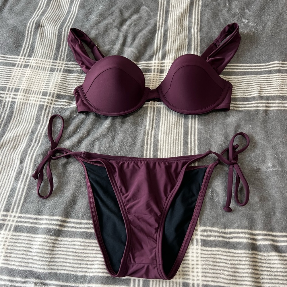 Gianni Bini Swim: Solid Truffle Set - Underwire Bralette Top & Scoop Tie Bottoms